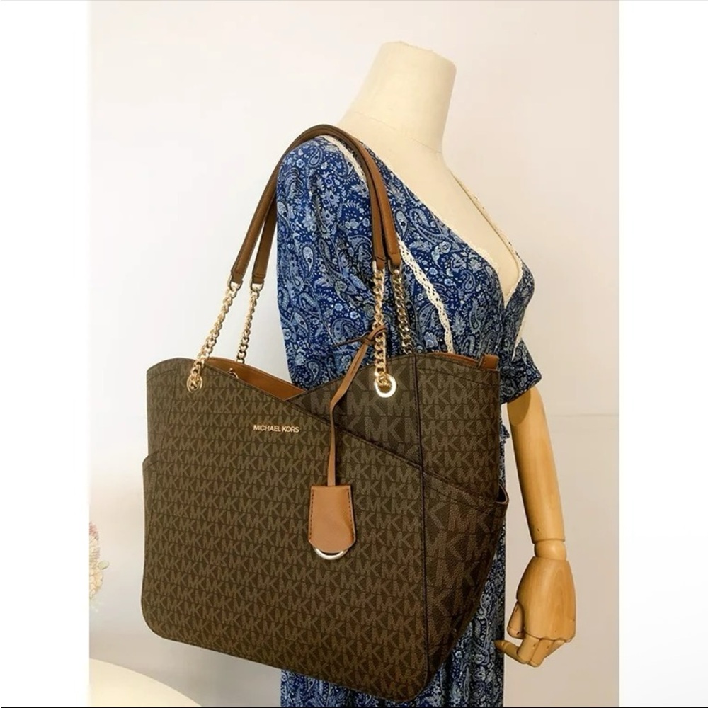 Michael Kors Brown MK Logo Chain-Handle Tote - Picture 3 of 4